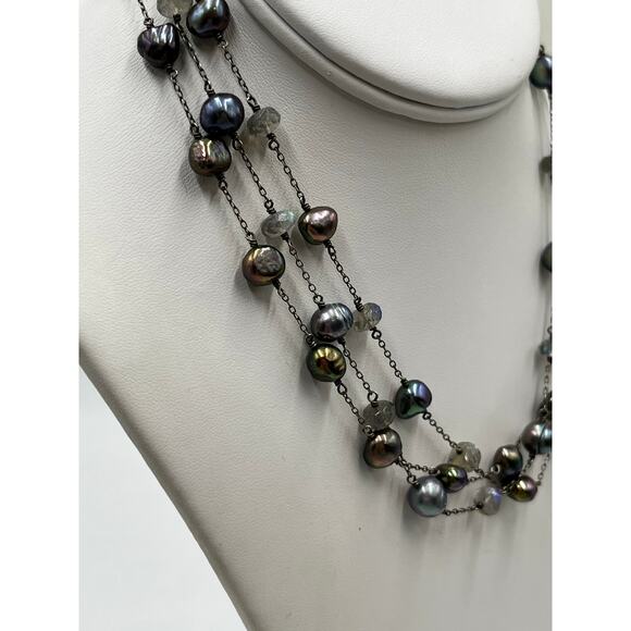 Sterling Silver Triple Strand
Gray Baroque Pearl and Labradorite
Necklace 16” - Picture 6 of 16